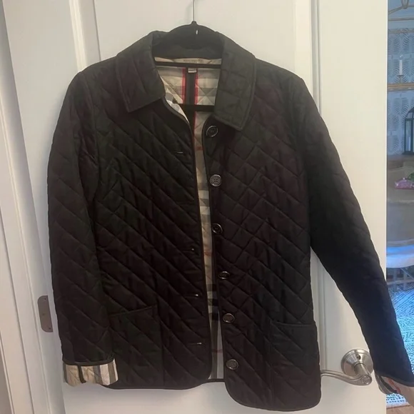 Burberry Brit Black Quilted Jacket with Nova Check Plaid- S - Picture 5 of 7